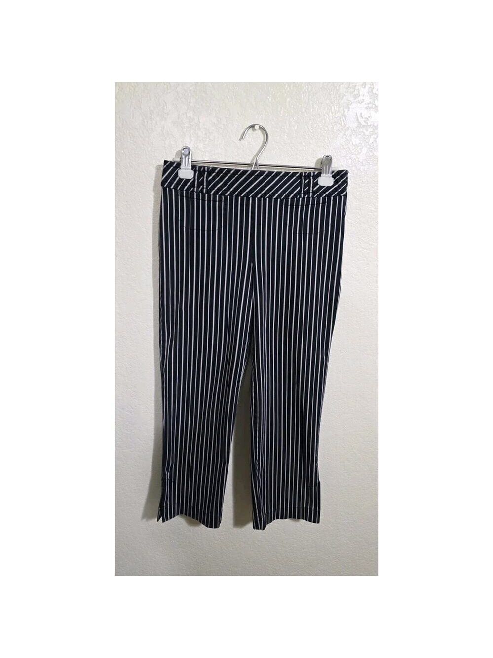 Ann Taylor LOFT Vertical Striped Trousers Navy Blue White Size 4 Dress Pants